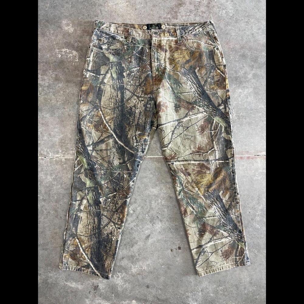 40 X 30 REDHEAD MOSSY OAK CAMO DENIM HUNT WORK PANTS VTG Y2K TROUSER BOTTOMS